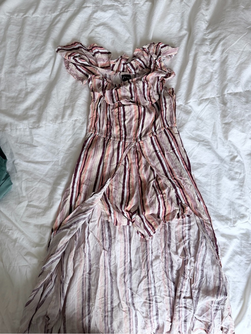 Striped Ruffle Maxi Dress in Blush and Burgundy - Girlβs